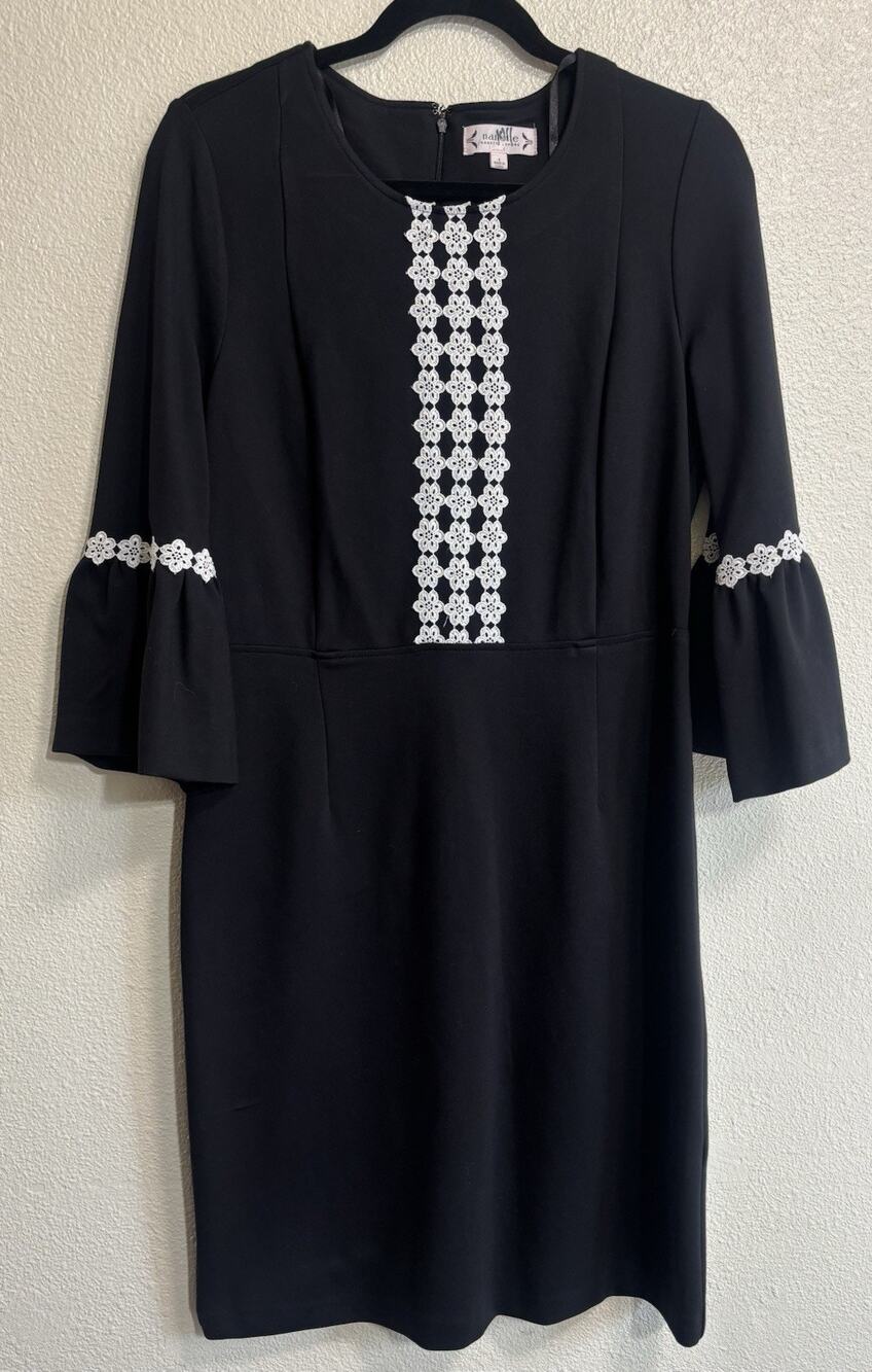Nanette Lepore Women’s Size 8 Dress Black Crochet Formal Event Bell Sleeve